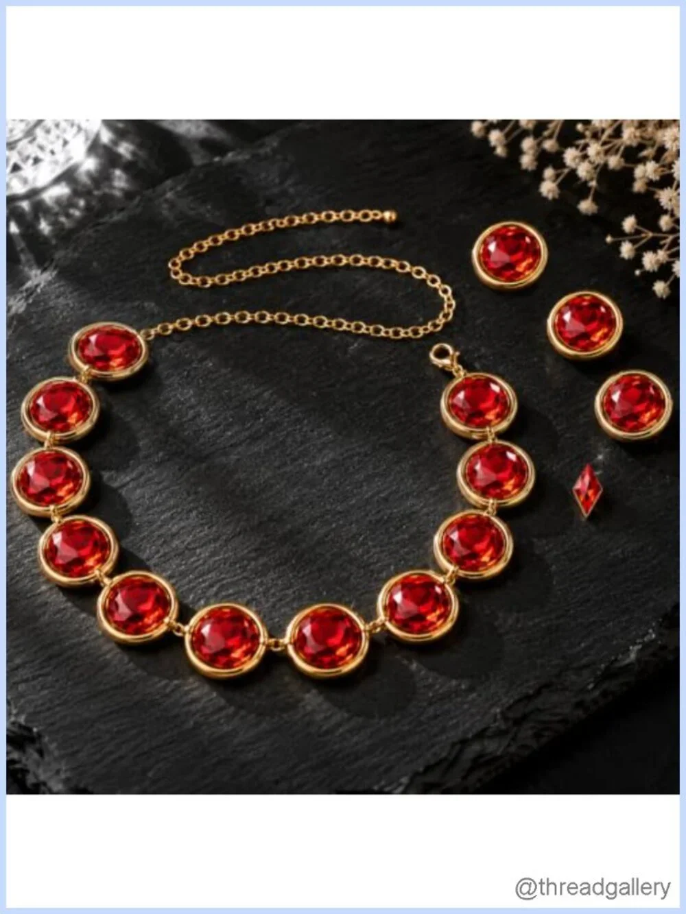 Adjustable Red Gem Chain Belt with Rhinestone Accessories for Cosplay